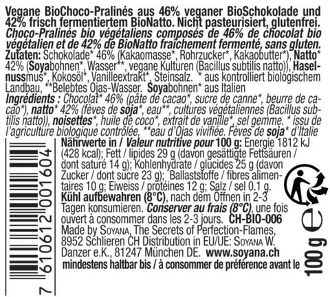 Bio Natto Choco Pralinés Soyana unpasteurisiert 100 g MHD 13.03.26