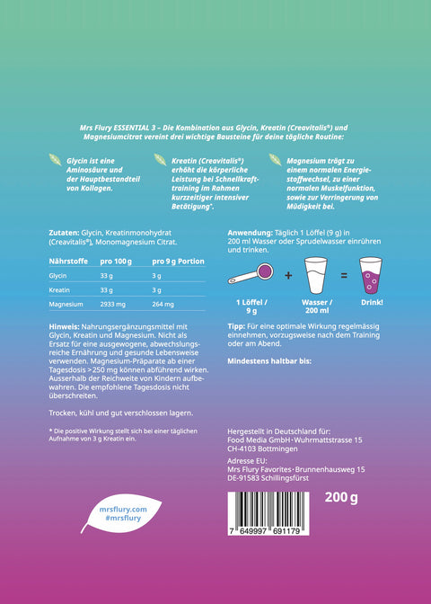 Essential 3 Nährstoffmischung - Kreatin Creavitalis®, Glycin und Magnesium