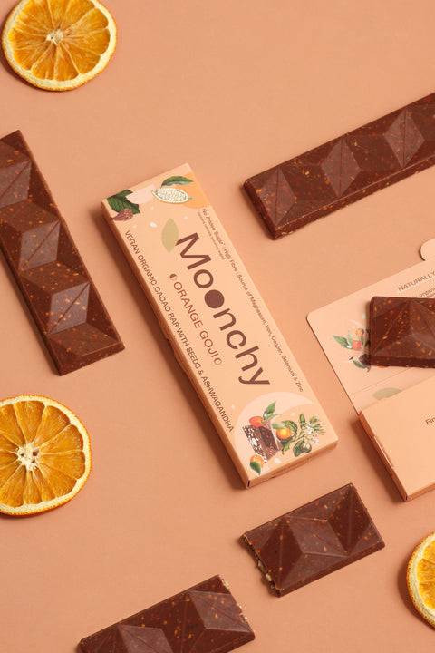 Moonchy Orange Goji Box (8 Bio-Riegel) für 2. Zyklushälfte (Tag 15-28)