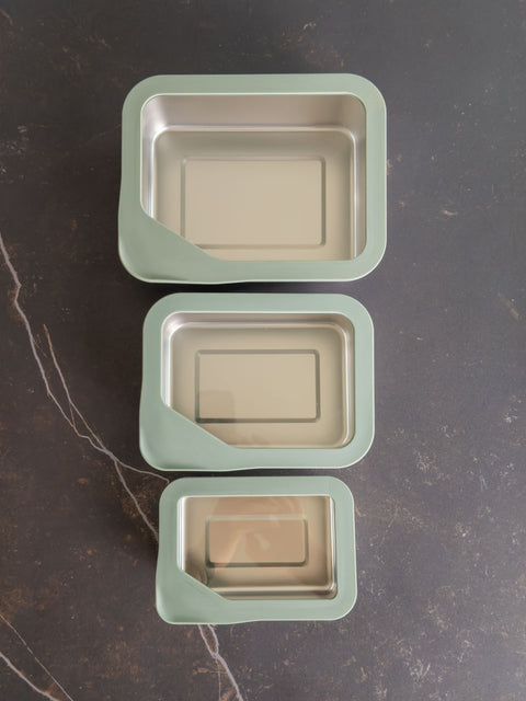 3er Meal Prep Boxen-Set aus Edelstahl mit Glasdeckel