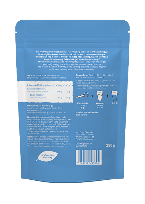 Premium Kreatin Pulver 250 g – 100 % Creavitalis® Kreatinmonohydrat aus Deutschland