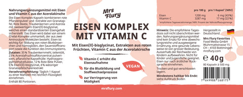 Eisen Komplex Kapseln mit Vitamin C vegan 80 Stück