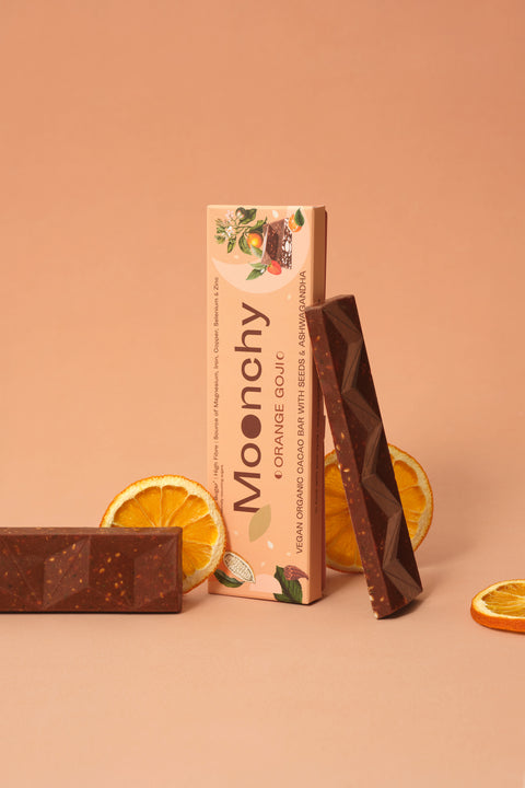 Moonchy Orange Goji Box (8 Bio-Riegel) für 2. Zyklushälfte (Tag 15-28)