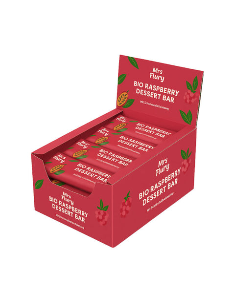 Bio Raspberry Dessert Bar 50 g Box 12 Stück fruchtig, schokoladig, natürlich gut