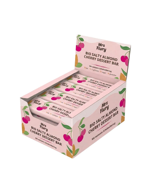 Bio Salty Almond & Cherry Dessert Bar 23% Protein Box 12 Stück – veganer Proteinriegel mit Mandeln & Kirschen